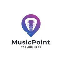 Musikstandort-Logo. Gitarren- und Pinpoint-Logo-Kombination vektor