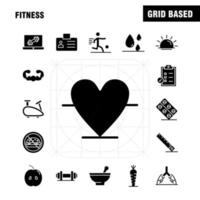 Fitness solide Glyphen-Symbole, die für Infografiken, mobiles Uxui-Kit und Druckdesign festgelegt wurden, umfassen Apple-Lebensmittel-Fitness-Bluttropfen Fitness-ID-Karten-Icon-Set-Vektor vektor