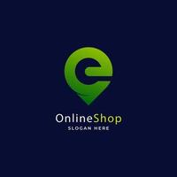 Pin-Point-Shop mit Farbverlauf E-Commerce-Online-Shop-Logo-Vorlage, Vektorgrafik vektor