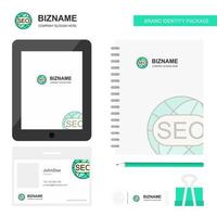 seo business logo tab app tagebuch pvc mitarbeiterkarte und usb marke stationäre paketdesign vektorvorlage vektor