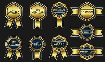 samling av illustrationer av lyx mörk blå och guld bricka design element, medaljer, etiketter, tätningar, märken och ornament vektor