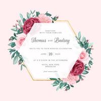 rosa Blumen geometrischer Hochzeitsrahmen vektor