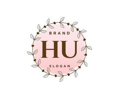 anfängliches hu feminines logo. verwendbar für Natur-, Salon-, Spa-, Kosmetik- und Schönheitslogos. flaches Vektor-Logo-Design-Vorlagenelement. vektor