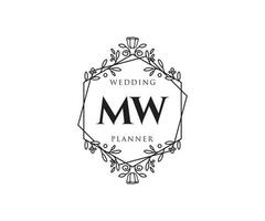 mw initialen brief hochzeitsmonogramm logos sammlung, handgezeichnete moderne minimalistische und florale vorlagen für einladungskarten, save the date, elegante identität für restaurant, boutique, café im vektor