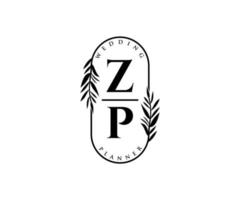 zp initialen brief hochzeitsmonogramm logos sammlung, handgezeichnete moderne minimalistische und florale vorlagen für einladungskarten, save the date, elegante identität für restaurant, boutique, café im vektor