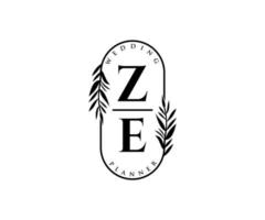 ze initials brief hochzeitsmonogramm logos sammlung, handgezeichnete moderne minimalistische und florale vorlagen für einladungskarten, save the date, elegante identität für restaurant, boutique, café im vektor