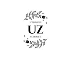 uz initialen brief hochzeitsmonogramm logos sammlung, handgezeichnete moderne minimalistische und florale vorlagen für einladungskarten, save the date, elegante identität für restaurant, boutique, café im vektor