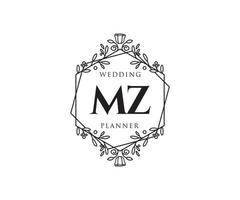 mz initialer brev bröllop monogram logotyper samling, hand dragen modern minimalistisk och blommig mallar för inbjudan kort, spara de datum, elegant identitet för restaurang, boutique, Kafé i vektor