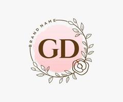 anfängliches gd feminines logo. verwendbar für Natur-, Salon-, Spa-, Kosmetik- und Schönheitslogos. flaches Vektor-Logo-Design-Vorlagenelement. vektor