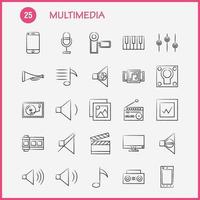 handgezeichnetes multimedia-symbol für webdruck und mobiles uxui-kit wie handy smartphone anruf kamera datei foto folie piktogramm paket vektor