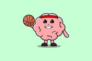 niedlicher zeichentrickgehirncharakter, der basketball spielt vektor
