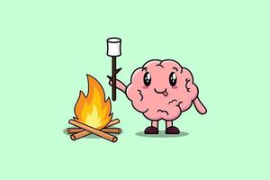 söt tecknad serie hjärna karaktär brinnande marshmallow vektor