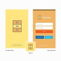 unternehmensschrank-startbildschirm und login-seitendesign mit logo-vorlage mobile online-geschäftsvorlage vektor