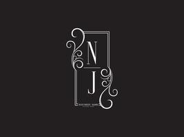schönes nj-luxus-logo, neues nj-jn-logo mit schwarzen weißen buchstaben vektor