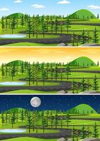 landskapsscen vid olika tider på dagen vektor