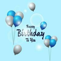 födelsedag ballonger vektor bakgrund design.glad födelsedag till du text med ballong och konfetti dekoration element i blå och vit. vektor illustration