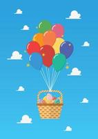 ballong med korg full av påsk ägg på blå himmel vektor