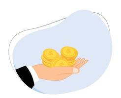 affärsman händer innehav guld mynt. investering begrepp. sparande begrepp. finansiell förvaltning begrepp. klara av finanser. platt design vektor illustration