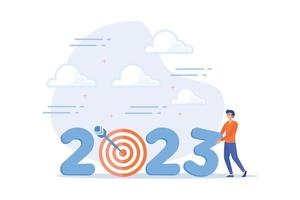 geschäftsziel für das jahr 2023, neujahrsvorsatz oder herausforderung zur erreichung des ziels, ziel auf geschäftserfolg, wachstum oder motivation zum erfolgskonzept, flache vektormoderne illustration vektor