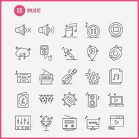 Musikzeilensymbole, die für Infografiken, mobiles Uxui-Kit und Druckdesign eingestellt sind, umfassen Musikspieldateidaten Musikspieleinstellung Zahnradsymbolsatz Vektor