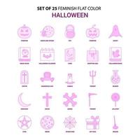 uppsättning av 25 feminiskt halloween platt Färg rosa ikon uppsättning vektor