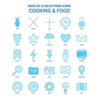 Kochen und Essen Blauton-Icon-Pack 25 Icon-Sets vektor