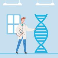 männlicher Wissenschaftler mit DNA-Molekül vektor