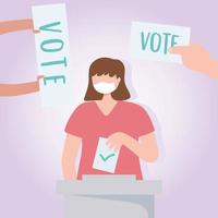maskerad kvinna som levererar pappersröstning och händer med valurnor vektor