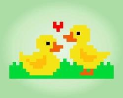 8-Bit-Pixel-Entenpaar verlieben sich. Tierspiel-Assets in Vektorgrafiken. vektor