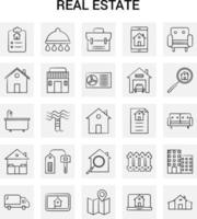 25 handgezeichnete Immobiliensymbole setzen grauen Hintergrund, Vektordoodle vektor