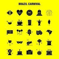 Brasilien Karneval Solid Glyph Icon Pack für Designer und Entwickler Icons von Tee Tasse Kaffee Tablette Währung Münze Geld Kanone Vektor