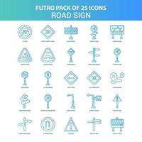 25 grüne und blaue Futuro-Verkehrszeichen-Icon-Pack vektor