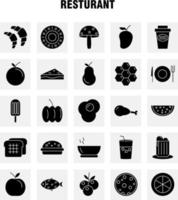 Restaurant solide Glyphen-Symbole, die für Infografiken, mobiles Uxui-Kit und Druckdesign festgelegt wurden, umfassen Trauben Lebensmittel Mahlzeit Obst Tee Kuchen Lebensmittel Mahlzeit eps 10 Vektor