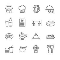 Reihe von Restaurant-Icons mit linearem Stil isoliert auf weißem Hintergrund vektor
