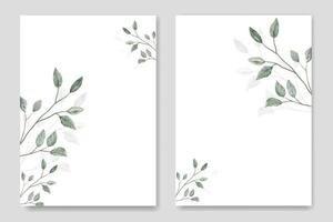 bröllop inbjudan kort med löv vattenfärg vektor