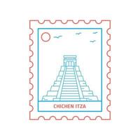 chichen itza porto stämpel blå och röd linje stil vektor illustration