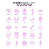 uppsättning av 25 feminiskt tacksägelse platt Färg rosa ikon uppsättning vektor