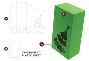 låda och jul träd fönster med transparent plast ark dö skära mall vektor