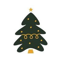 platt hand dragen jul träd illustration. vektor