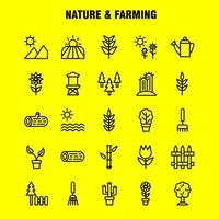 Symbolpaket für Natur- und Landwirtschaftslinien für Designer und Entwickler Ikonen der Scheunengebäude-Bauernhof-Landwirtschaftsnatur runder Gebirgsvektor vektor