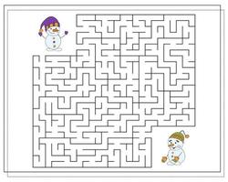 en pussel spel för barn, gå genom de labyrint. spendera en snögubbe. vektor
