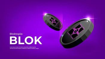 Bloktopia-Blok-Coin-Kryptowährungs-Banner. Blok-Symbol auf modernem violettem Farbhintergrund. vektor