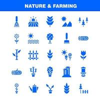 Natur- und Landwirtschafts-Solid-Glyphen-Icon-Pack für Designer und Entwickler Ikonen des Scheunengebäude-Bauernhofs, der Natur runden Bergvektor bewirtschaftet vektor