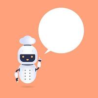 vit vänlig kock robot med Tal bubbla. matlagning robot artificiell intelligens begrepp. vektor