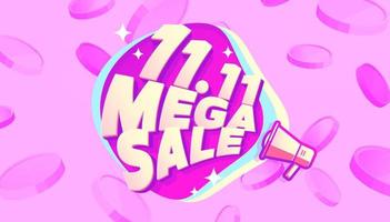 11.11 Mega-Sale-Shopping-Tag mit Megaphon-Banner-Template-Design für Social Media und Website. vektor