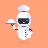 vit vänlig kock robot innehav en tjänande bricka och vit handduk. matlagning robot artificiell intelligens begrepp. vektor