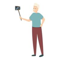 selfie pinne morfar ikon tecknad serie vektor. resa senior man vektor