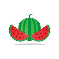 Wassermelone mit rotem Fruchtfleisch wird halbiert isoliert auf weißem Hintergrund. flaches Symbol Wassermelone und Scheibe Wassermelone vektor