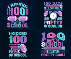 100 Tage Schul-T-Shirt-Designpaket, Kinder-T-Shirt-Designset, Kinderfeier der Schule vektor