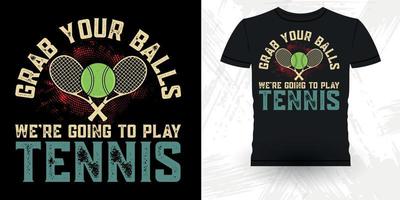 män kvinnor professionell tennis spelare rolig retro årgång tennis t-shirt design vektor